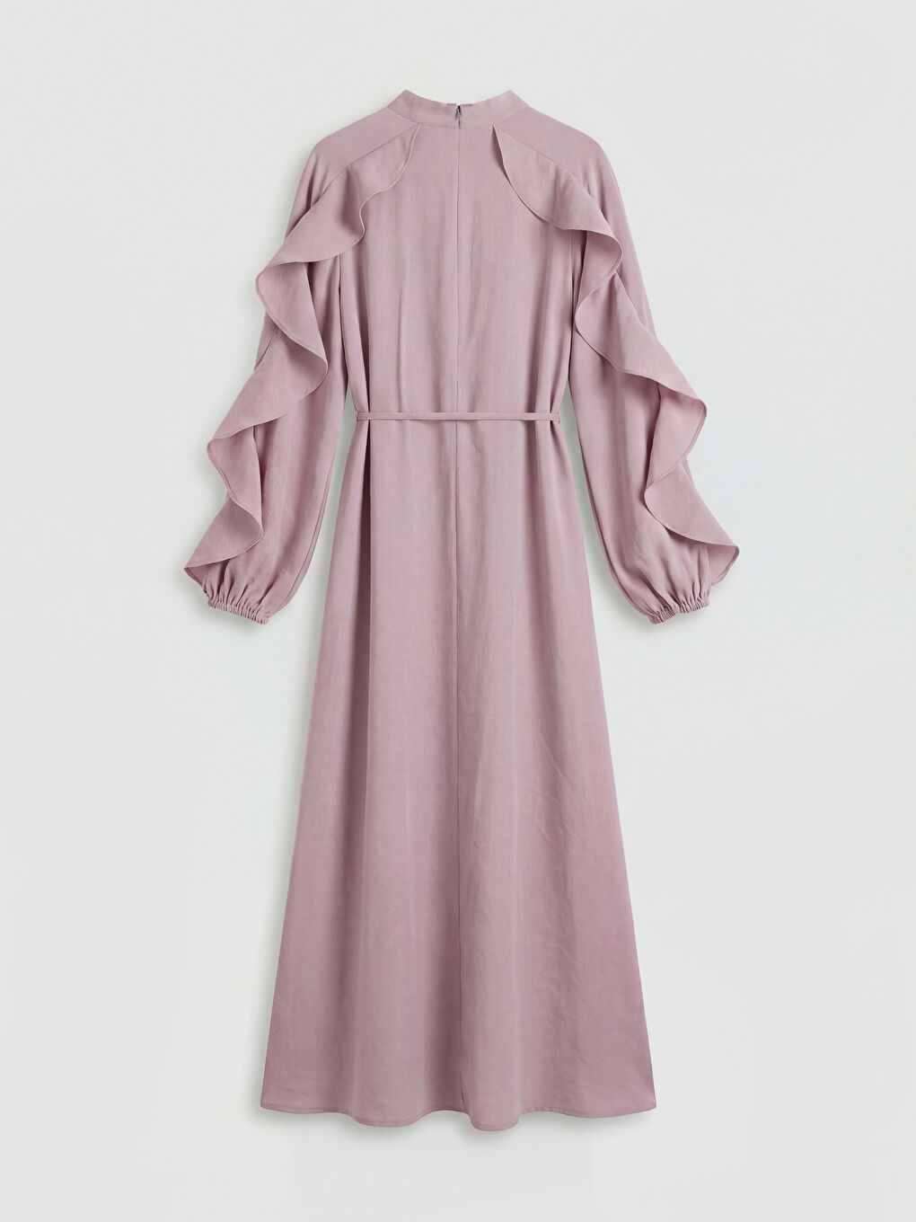 Lila Dik Yaka Fırfırlı A Kesim Kadın Elbise-1