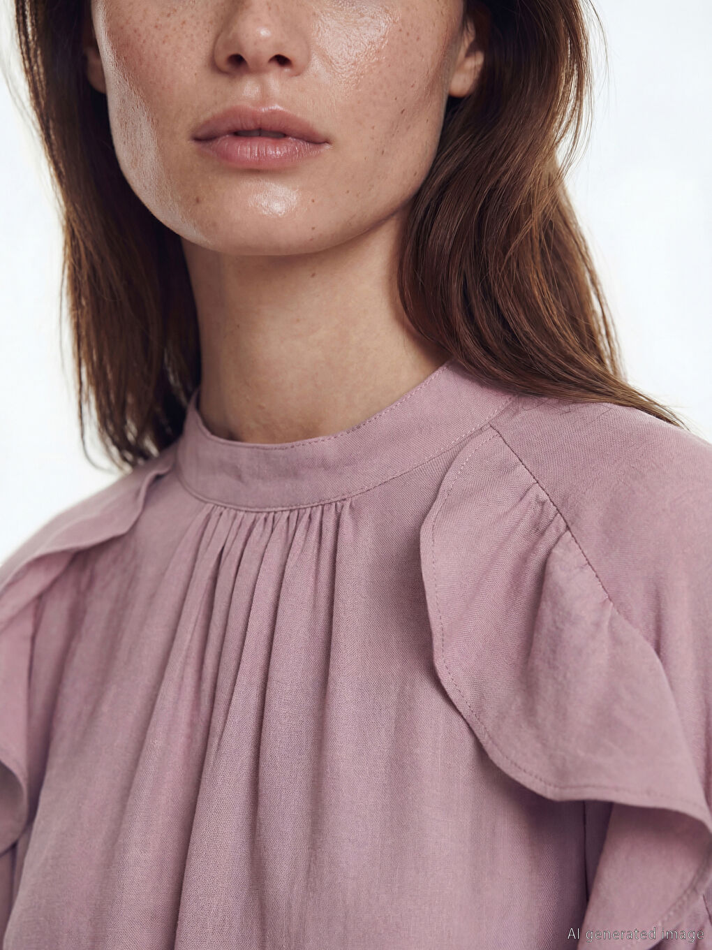 Lila Dik Yaka Fırfırlı A Kesim Elbise-2