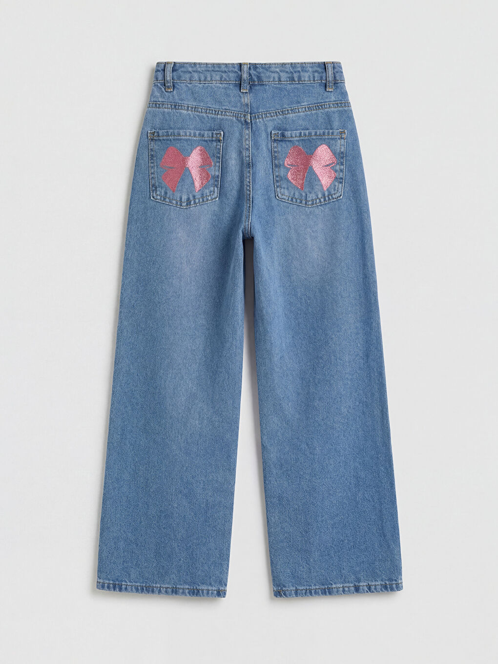 İndigo Wideleg Baskılı Kız Çocuk Jean Pantolon-1