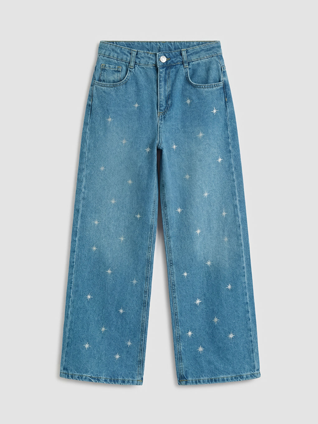 İndigo Wideleg Baskılı Kız Çocuk Jean Pantolon
