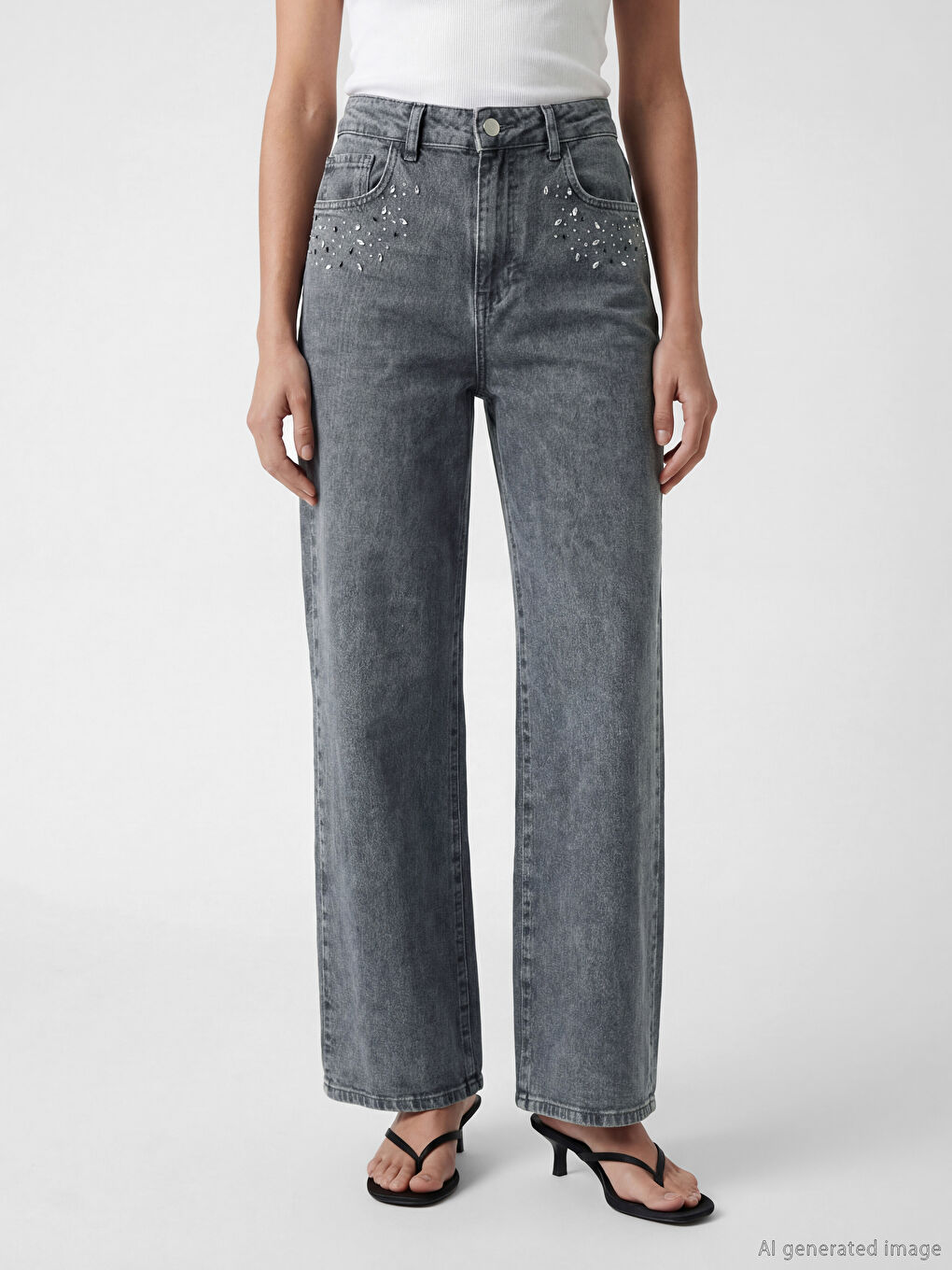 Antrasit Wideleg Kadın Jean Pantolon	-1