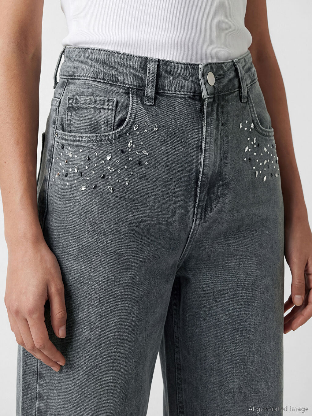 Antrasit Wideleg Kadın Jean Pantolon	-2