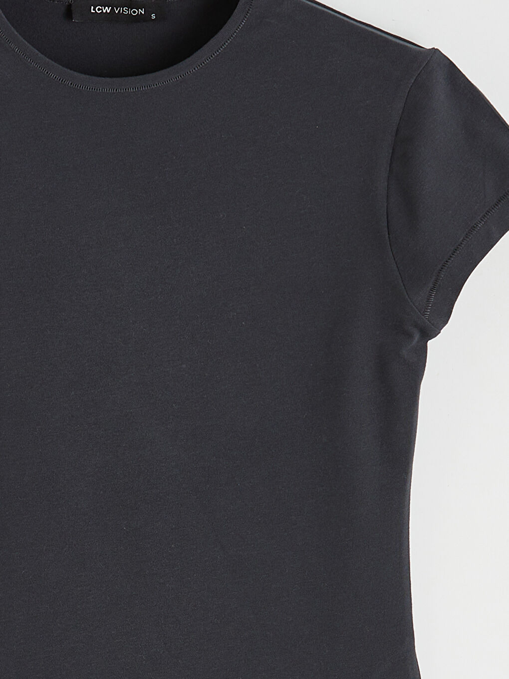 Antrasit Bisiklet Yaka Kadın Tişört-2