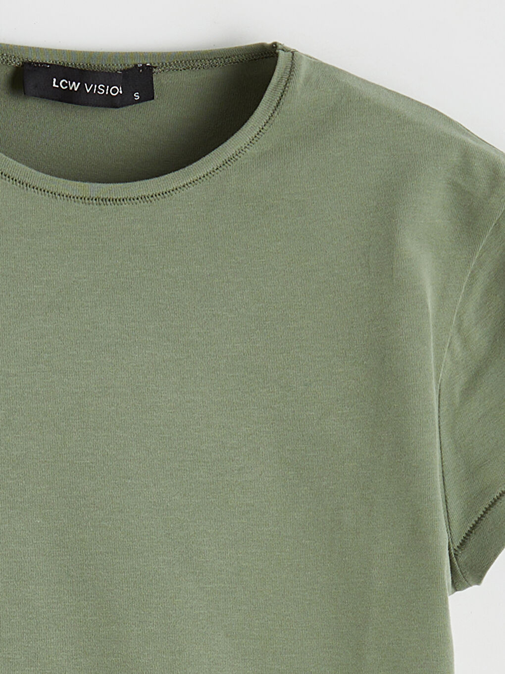 Haki Bisiklet Yaka Kadın Tişört-1