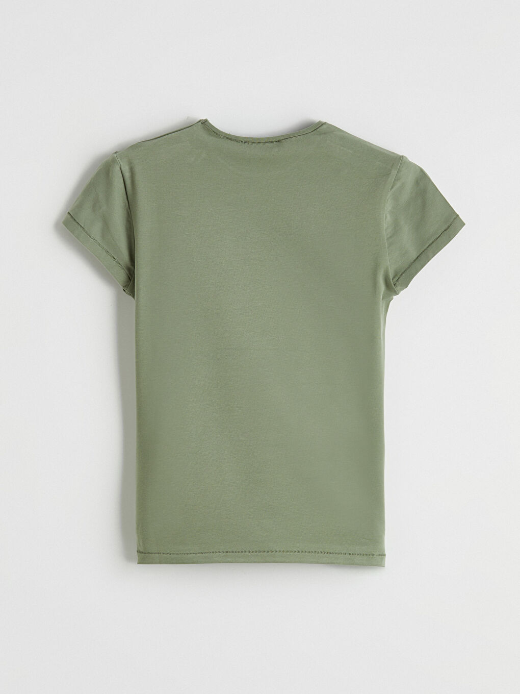 Haki Bisiklet Yaka Kadın Tişört-2