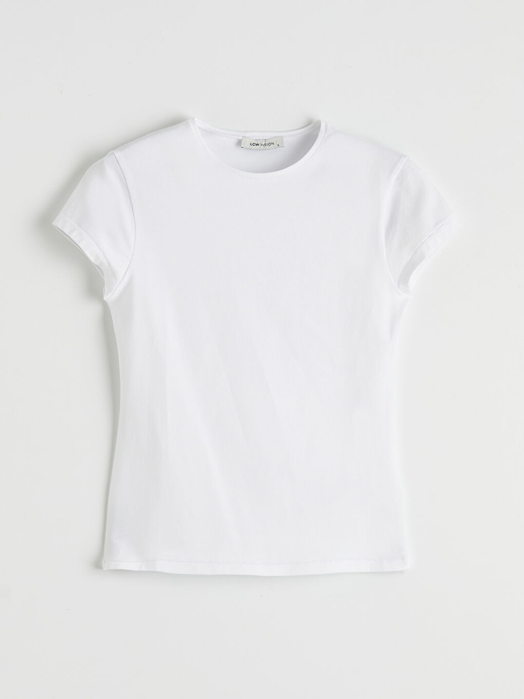 Beyaz Ekstra Dar Fit Bisiklet Yaka Kadın Tişört