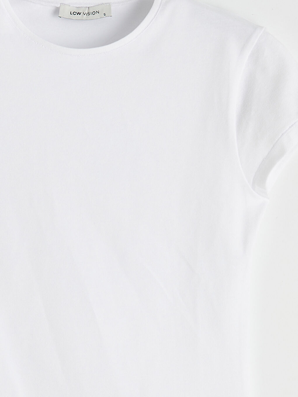 Beyaz Ekstra Dar Fit Bisiklet Yaka Kadın Tişört-2