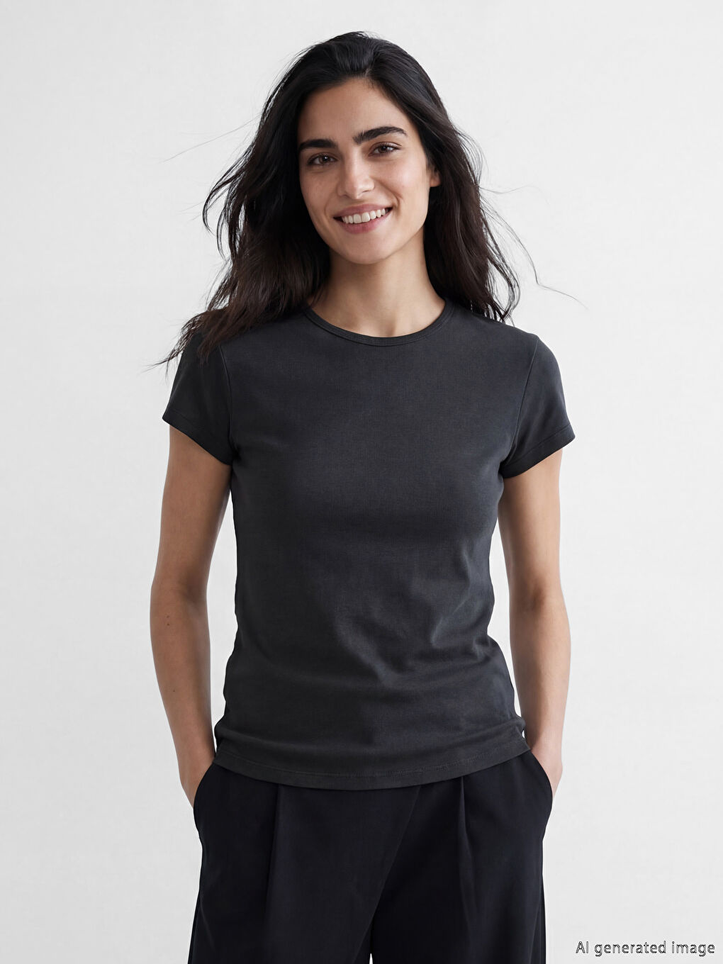 Antrasit Bisiklet Yaka Kadın Tişört