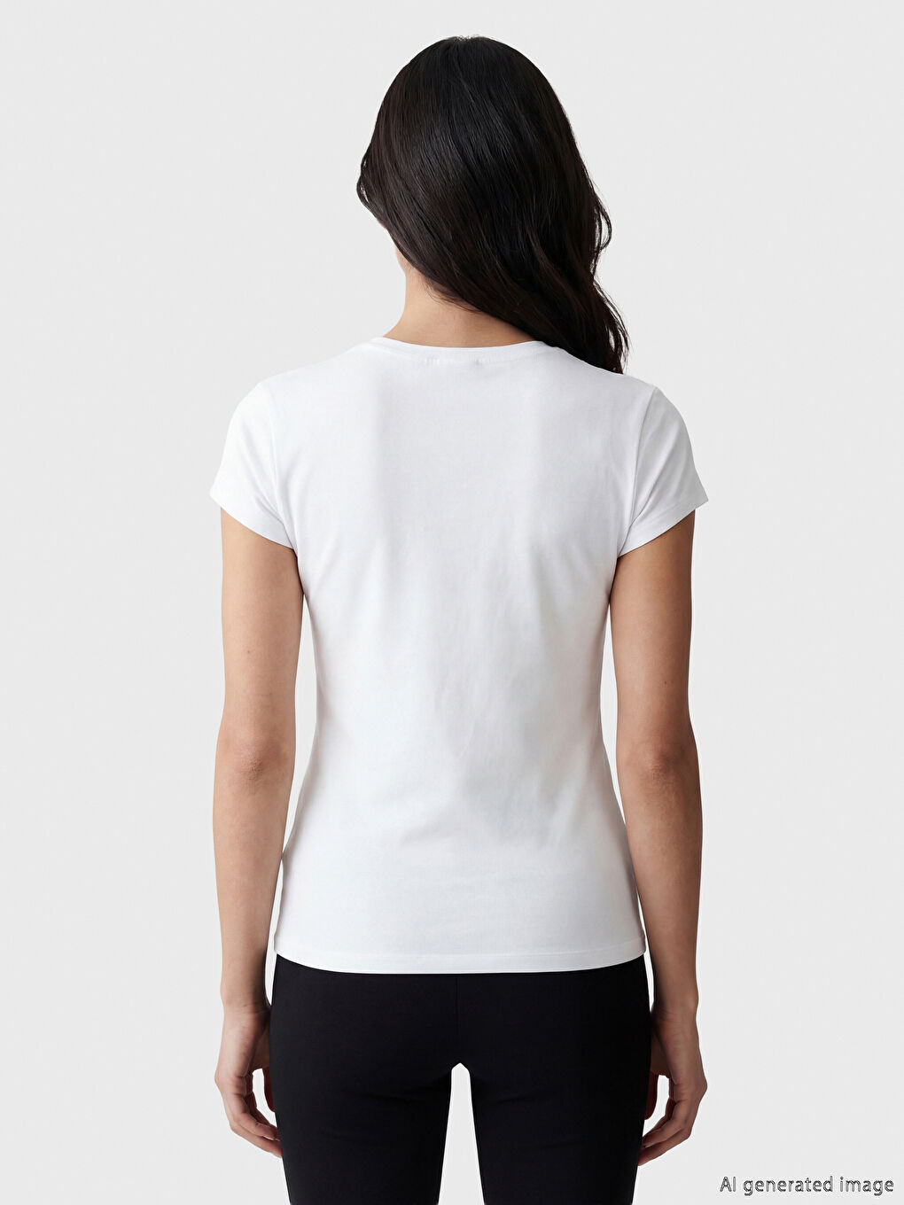 Beyaz Bisiklet Yaka Kadın Tişört-1