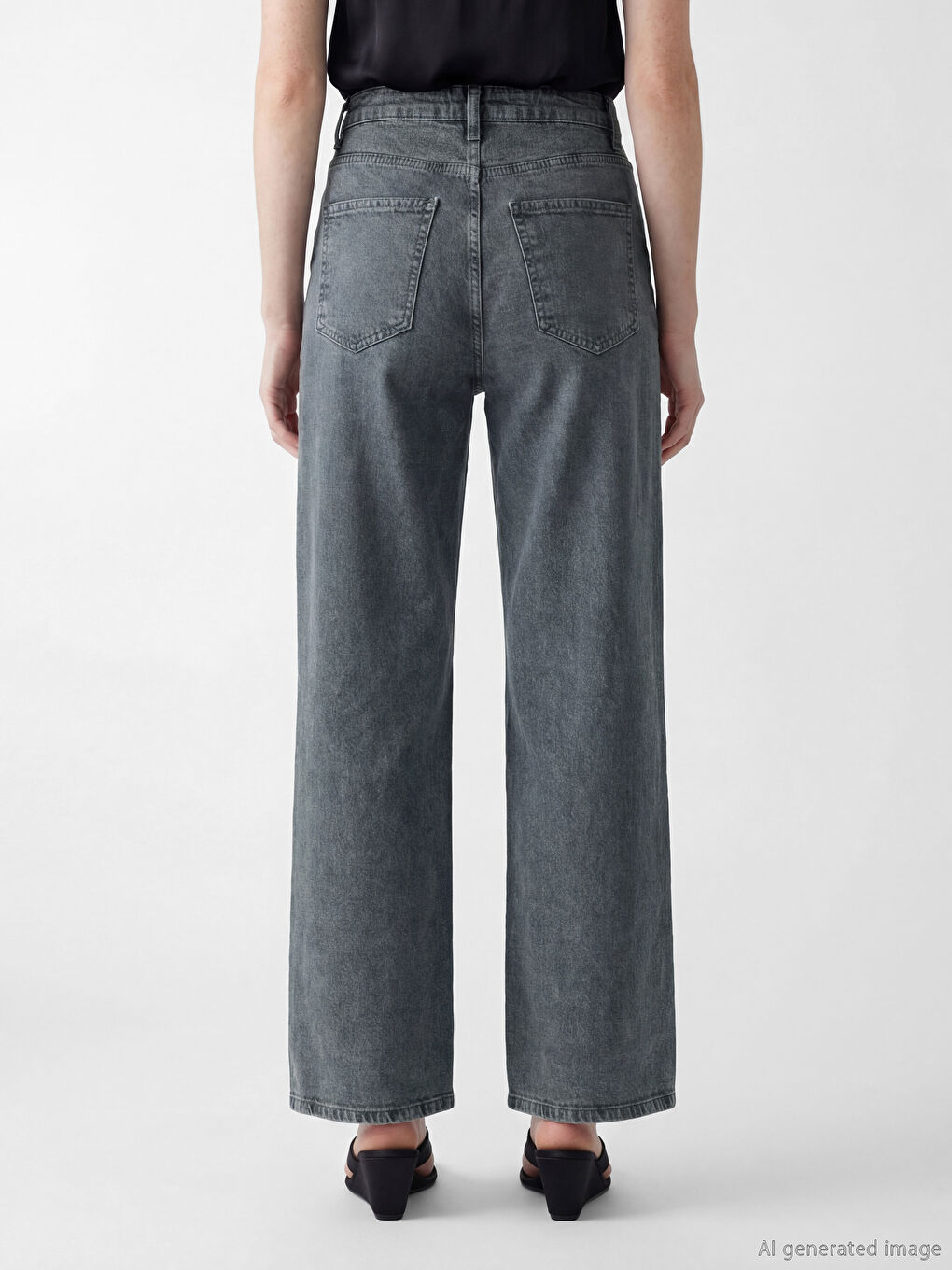 Antrasit Yüksek Bel Wideleg Kadın Jean Pantolon-4