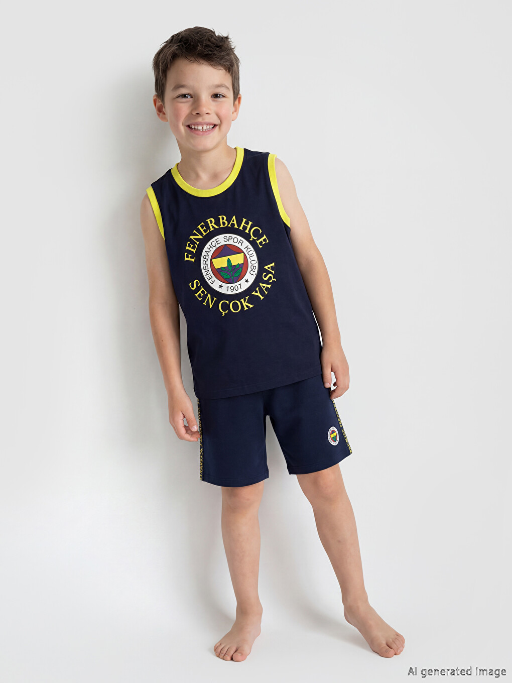 Lacivert Fenerbahçe Baskılı Erkek Çocuk Şortlu Pijama Takımı