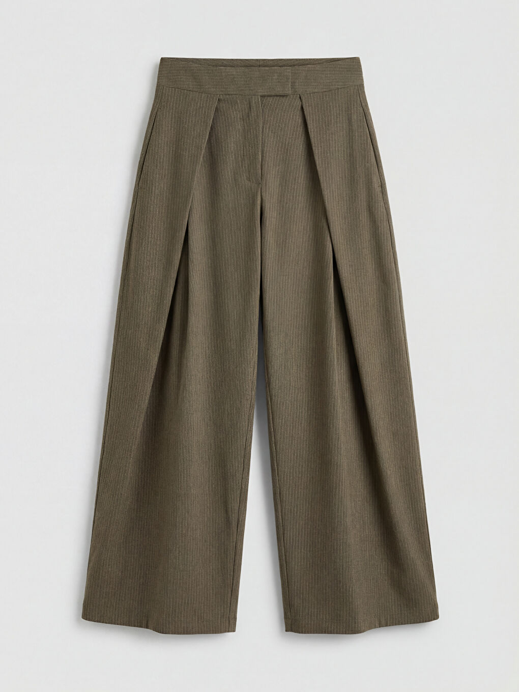 Haki Yüksek Bel Geniş Paça Kadın Pantolon