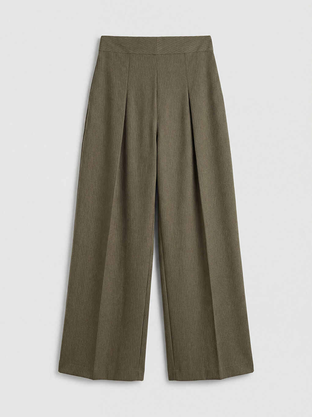 Haki Yüksek Bel Geniş Paça Kadın Pantolon-1