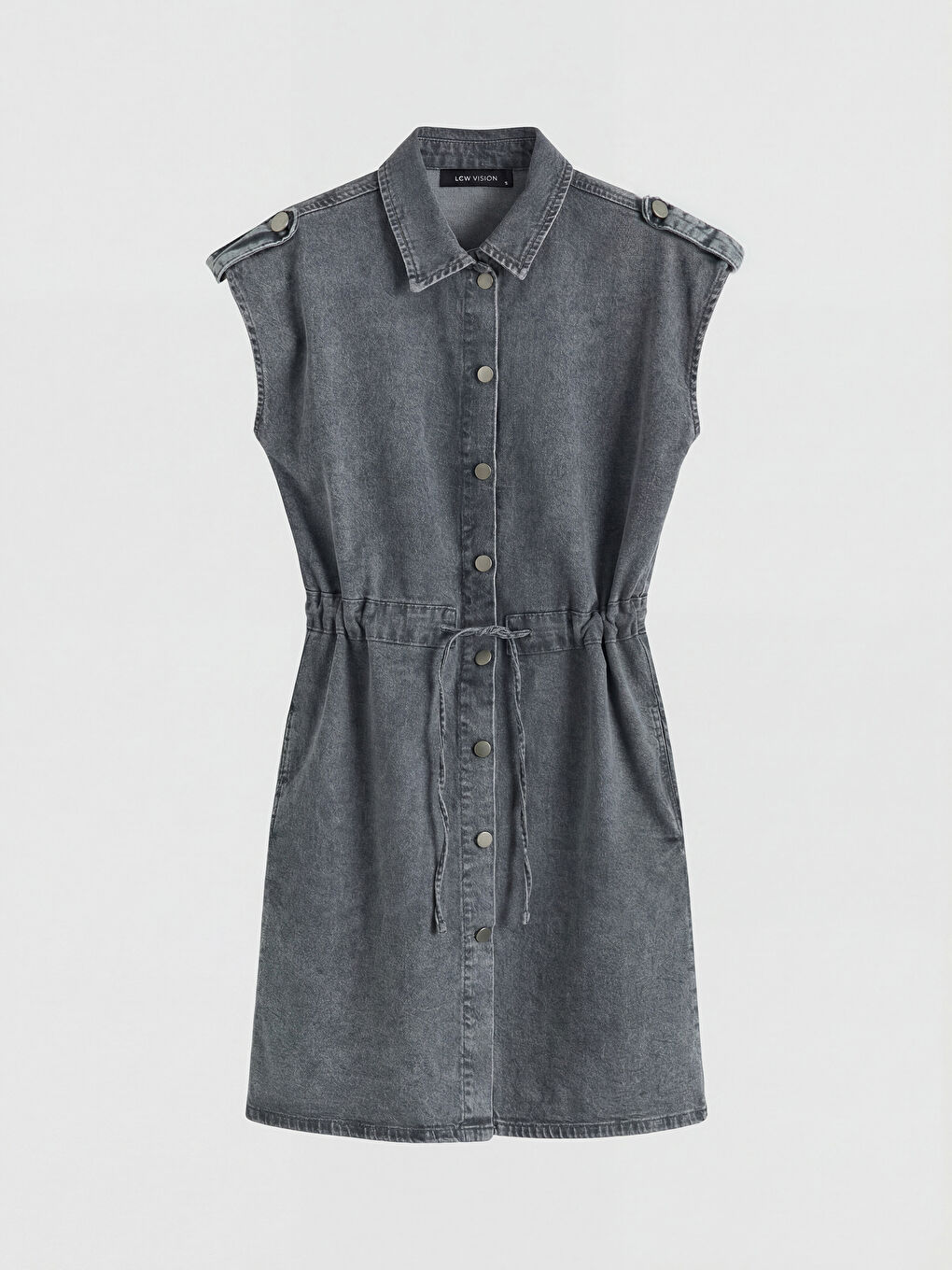 Antrasit Gömlek Yaka Mini Jean Elbise