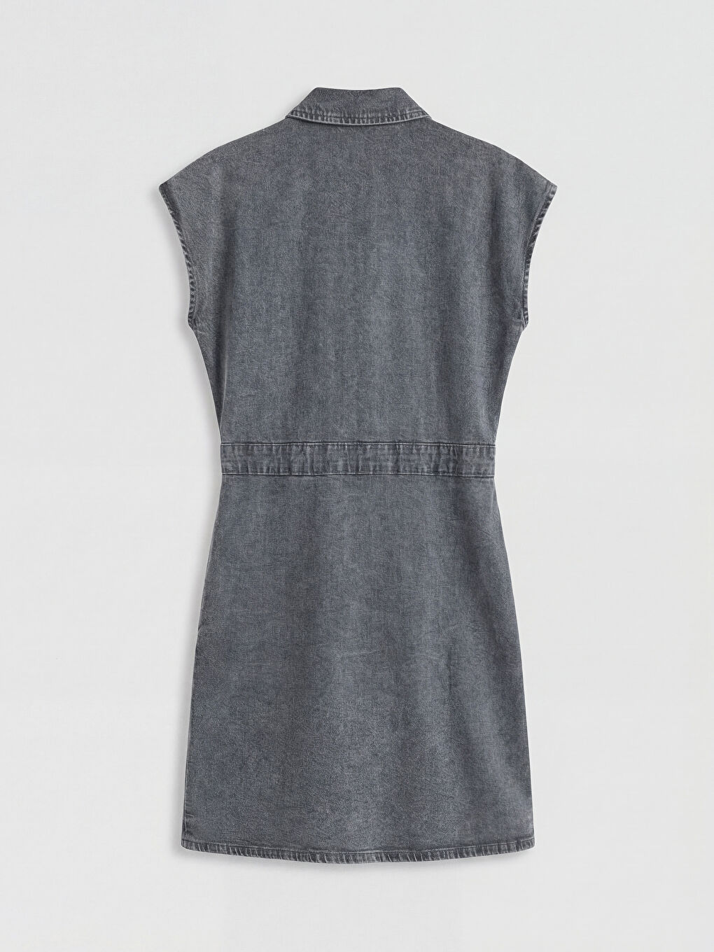 Antrasit Gömlek Yaka Mini Jean Elbise-1