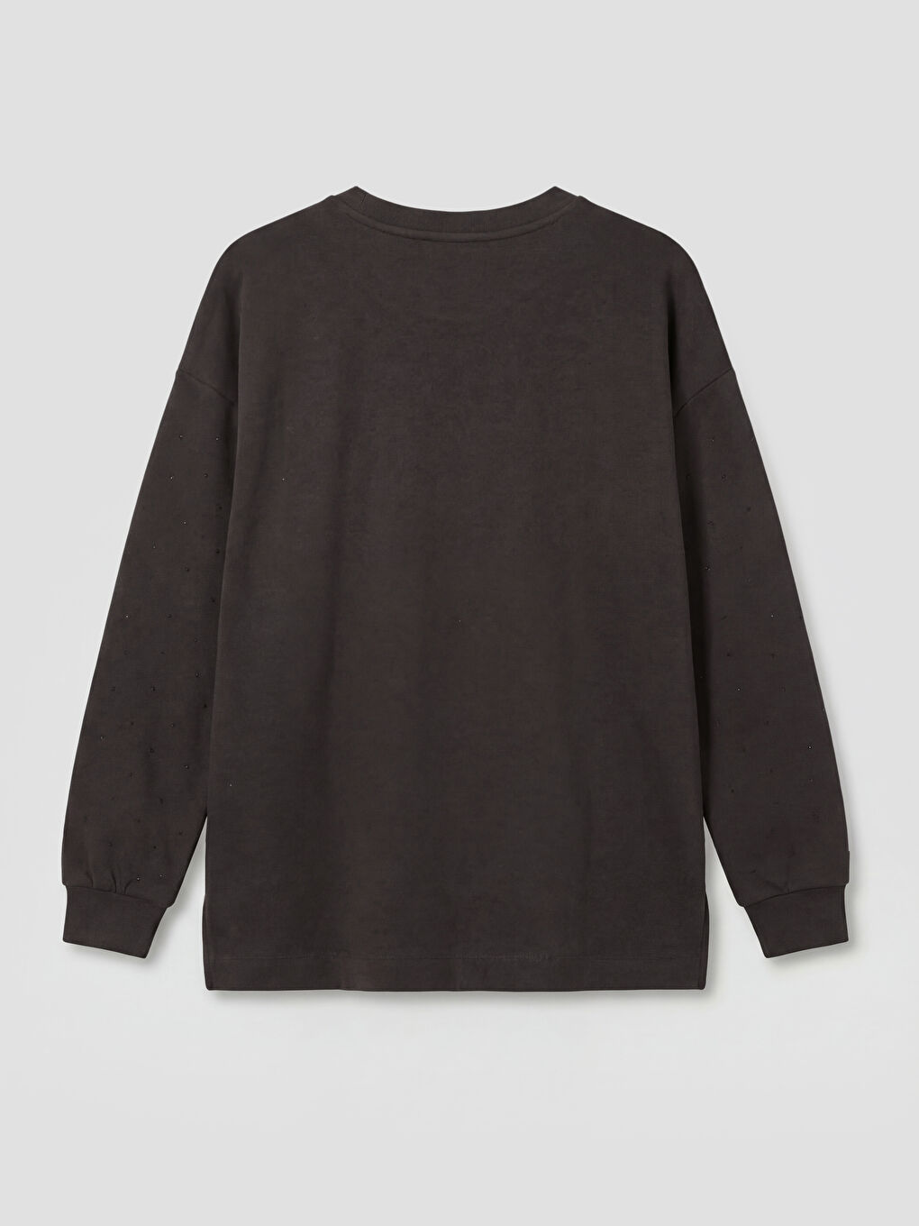 Kahverengi Taşlı Soft Touch Oversize Kadın Sweatshirt-1