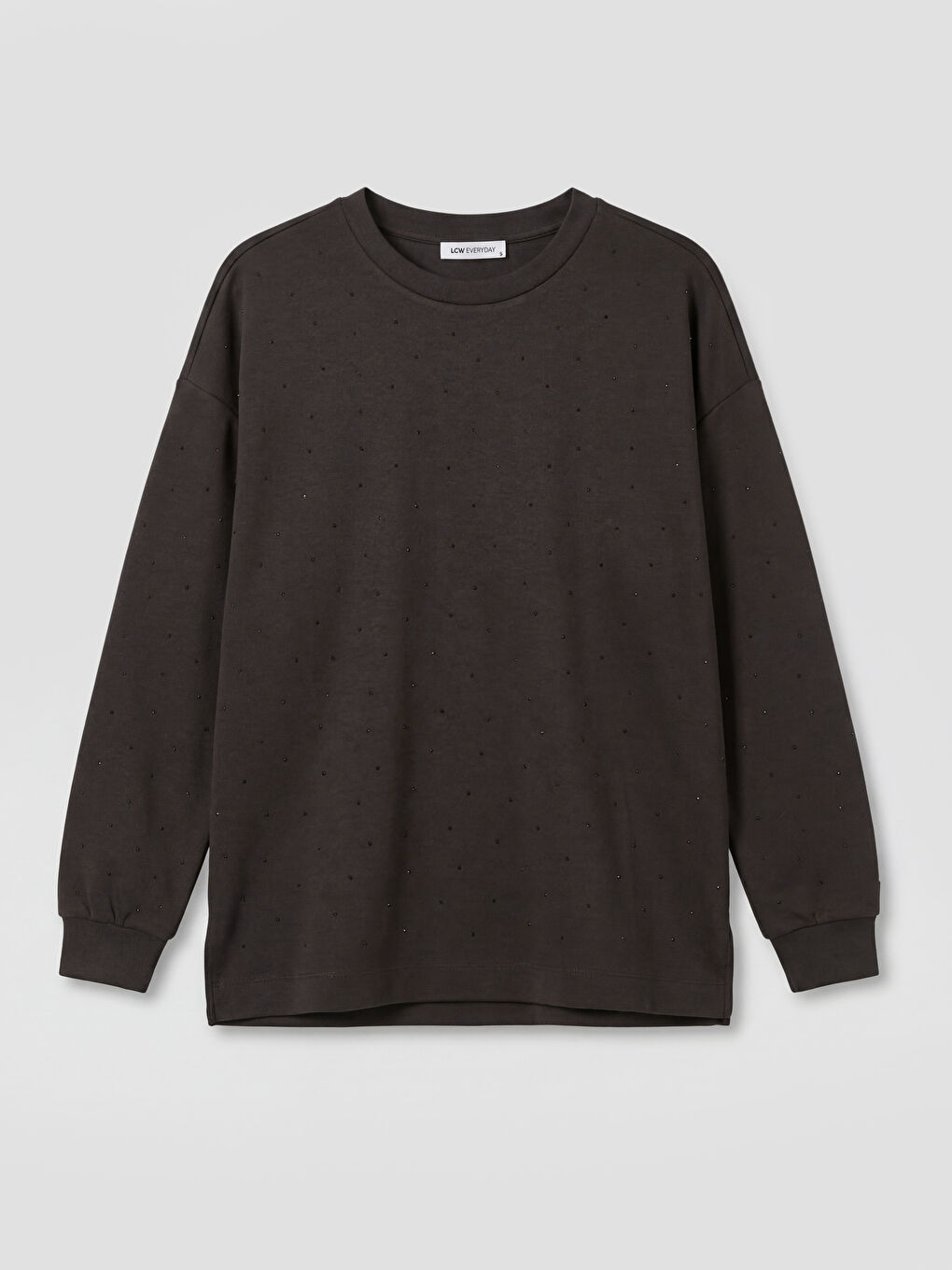 Kahverengi Taşlı Soft Touch Oversize Kadın Sweatshirt-4