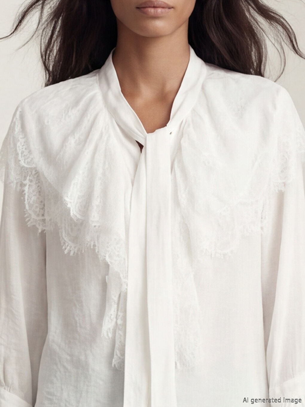 Beyaz Bağlamalı Yaka Dantelli Fırfırlı Bluz-2