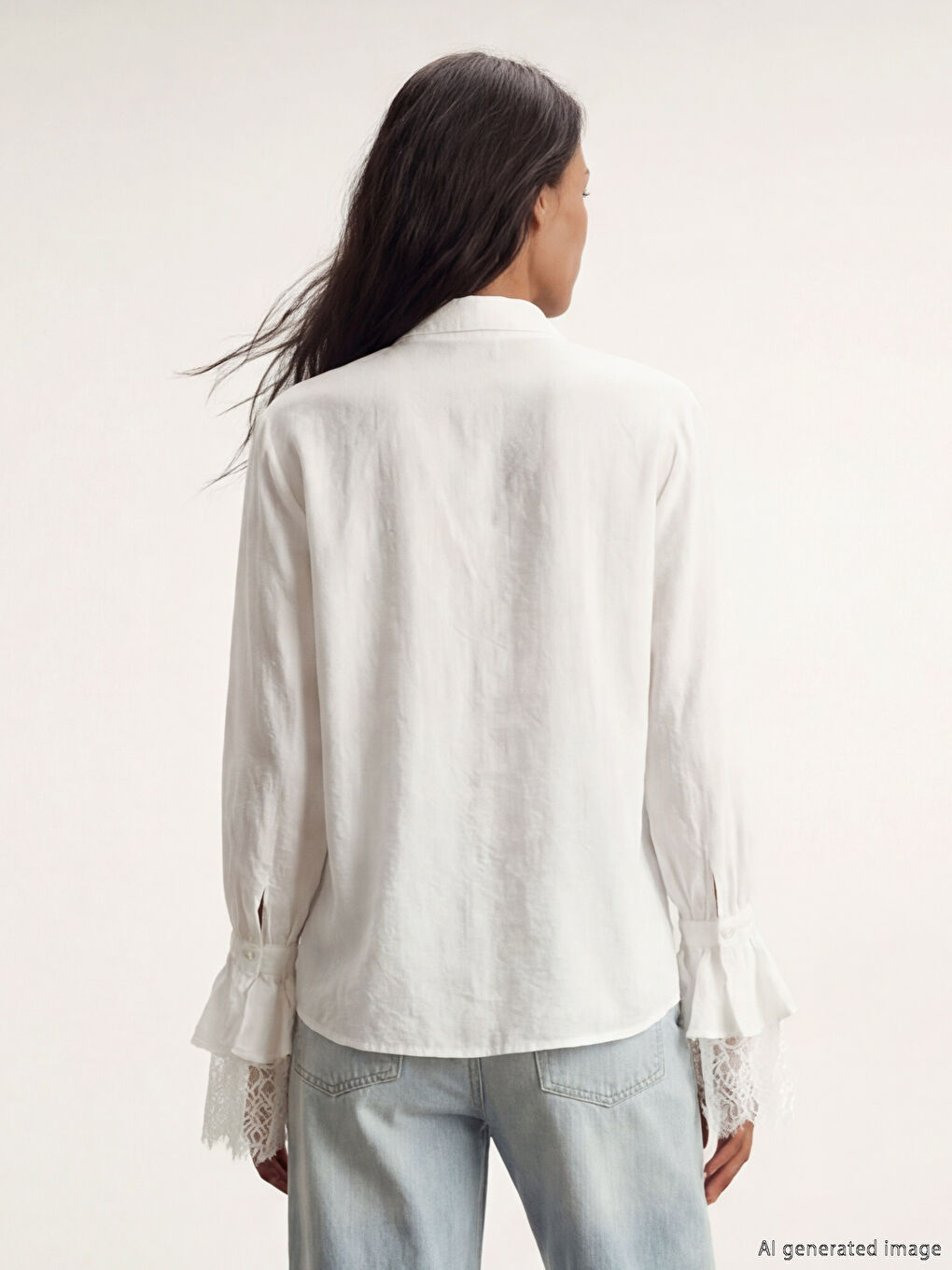 Beyaz Bağlamalı Yaka Dantelli Fırfırlı Bluz-3