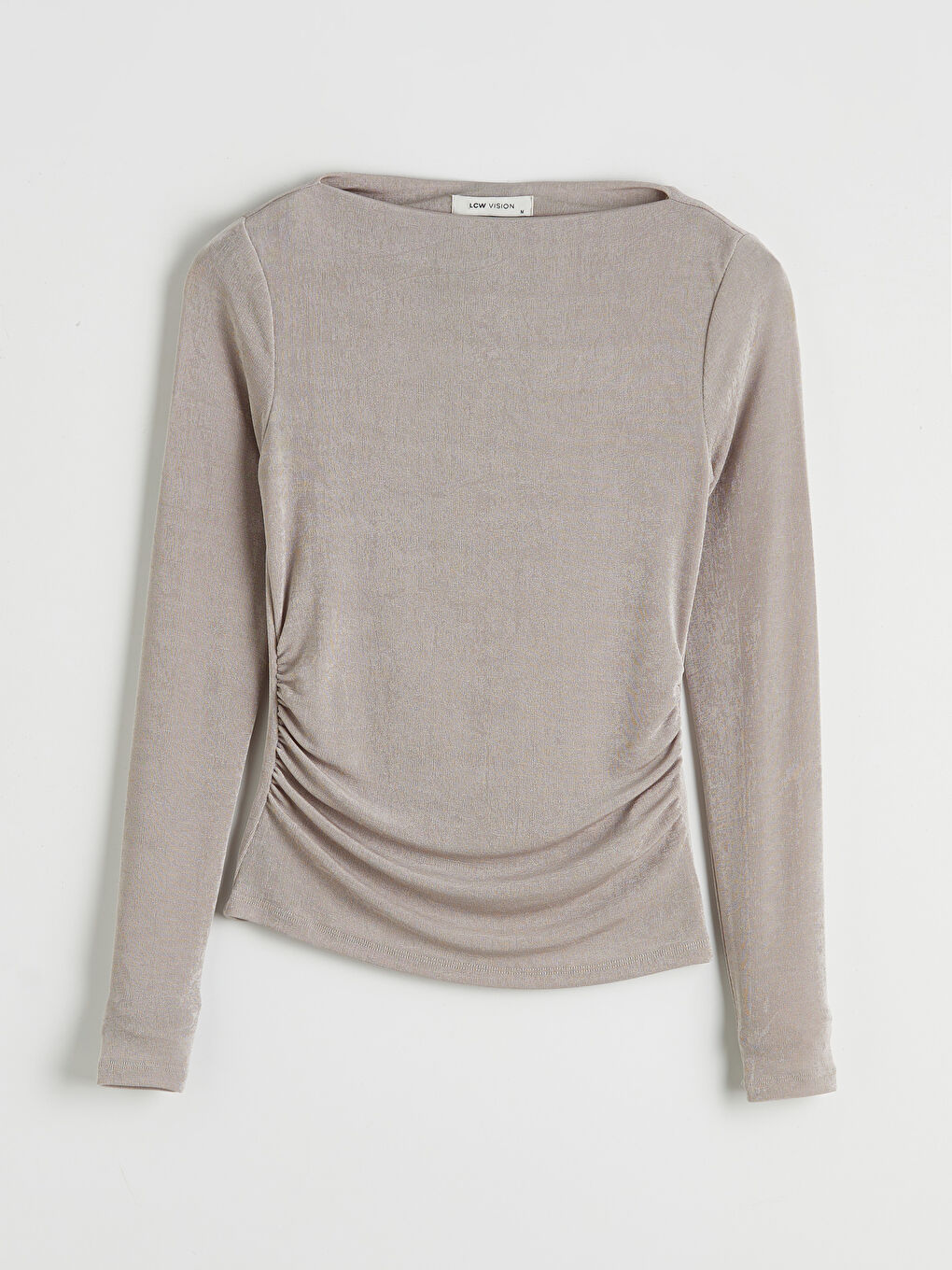 Gri Kayık Yaka Büzgülü Bluz