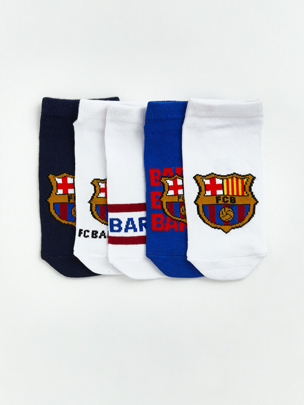 Karışık FC Barcelona Baskılı Erkek Çocuk Patik Çorap 5'li