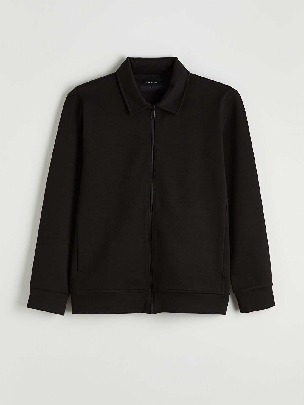 Siyah Polo Yaka Erkek Fermuarlı Sweatshirt