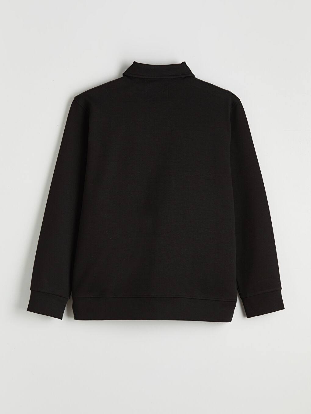 Siyah Polo Yaka Erkek Fermuarlı Sweatshirt-1