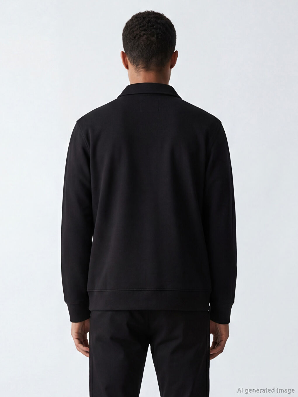 Siyah Polo Yaka Erkek Fermuarlı Sweatshirt-2