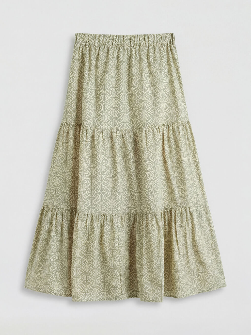 Yeşil Beli Lastikli Desenli Katkat Etek