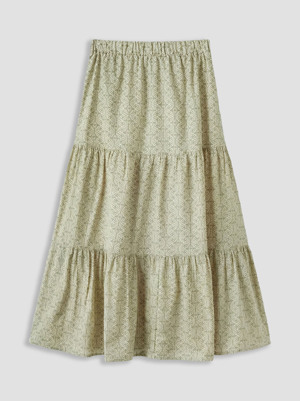 Yeşil Beli Lastikli Desenli Katkat Etek-1