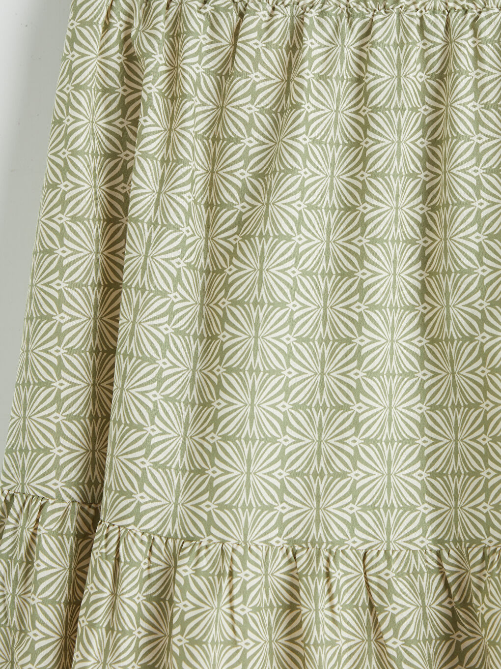 Yeşil Beli Lastikli Desenli Katkat Etek-2