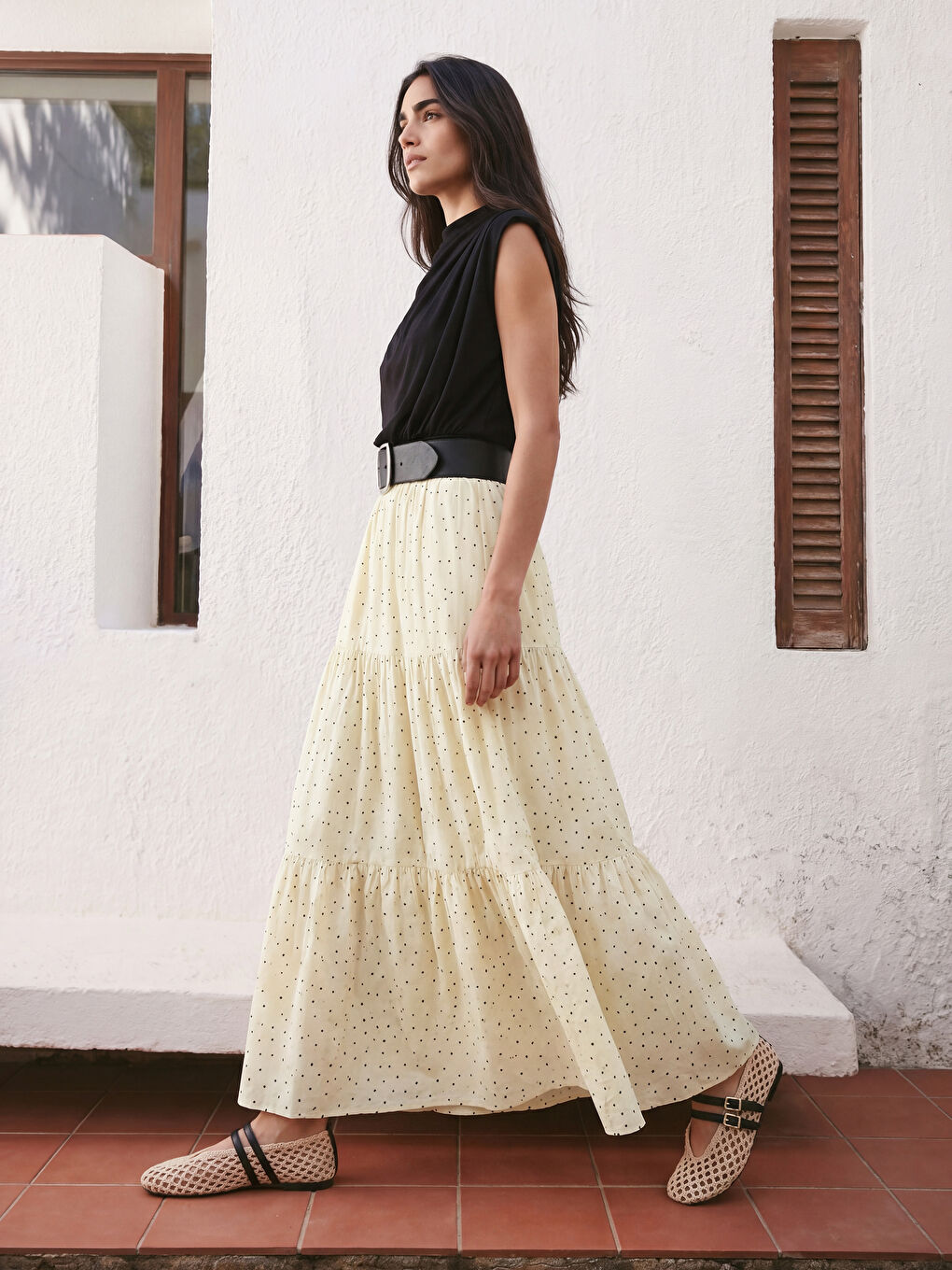 Polka Dot Layered Midi Skirt