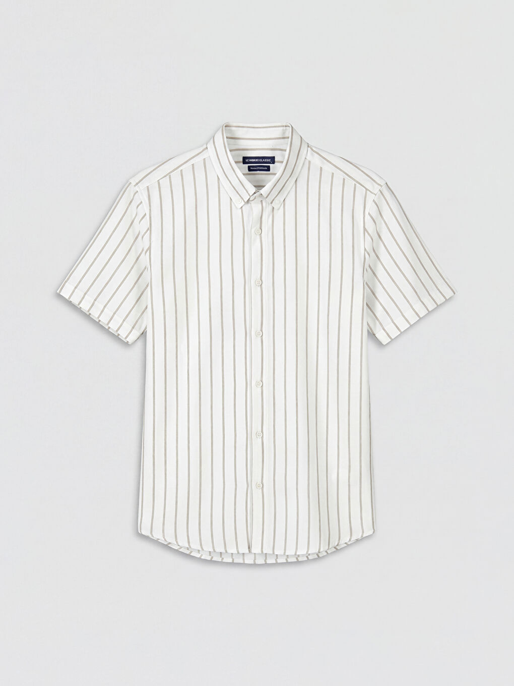 Ekru Regular Fit Çizgili Oxford Erkek Gömlek