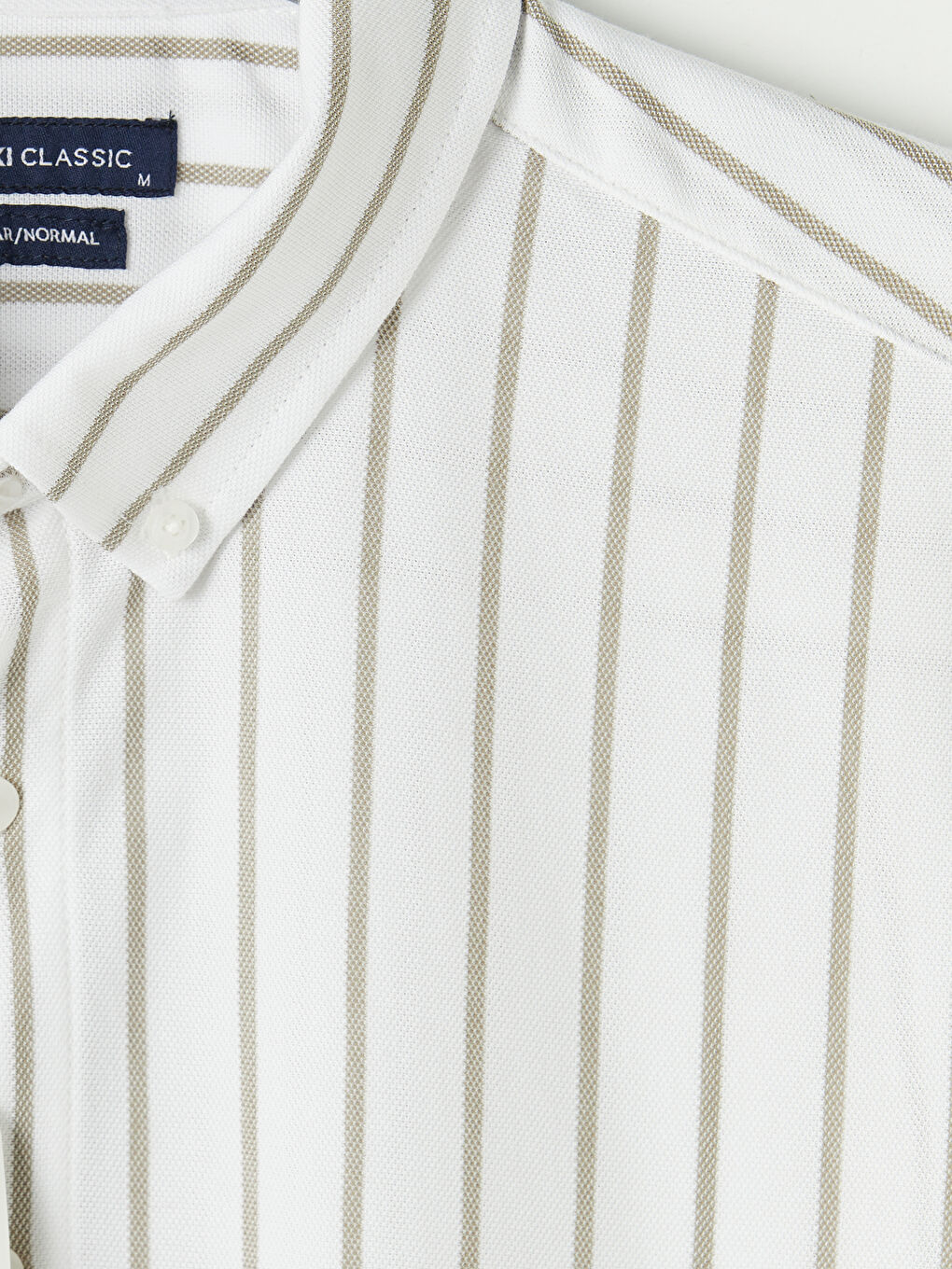 Ekru Regular Fit Çizgili Oxford Erkek Gömlek-2