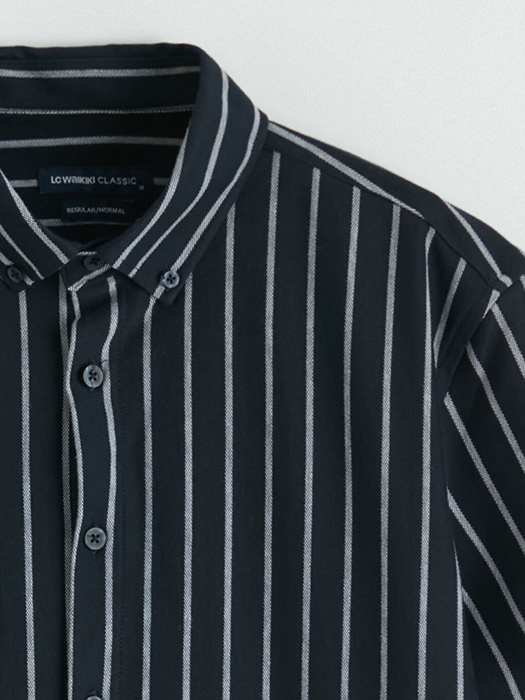 Lacivert Regular Fit Kısa Kollu Çizgili Erkek Gömlek-1