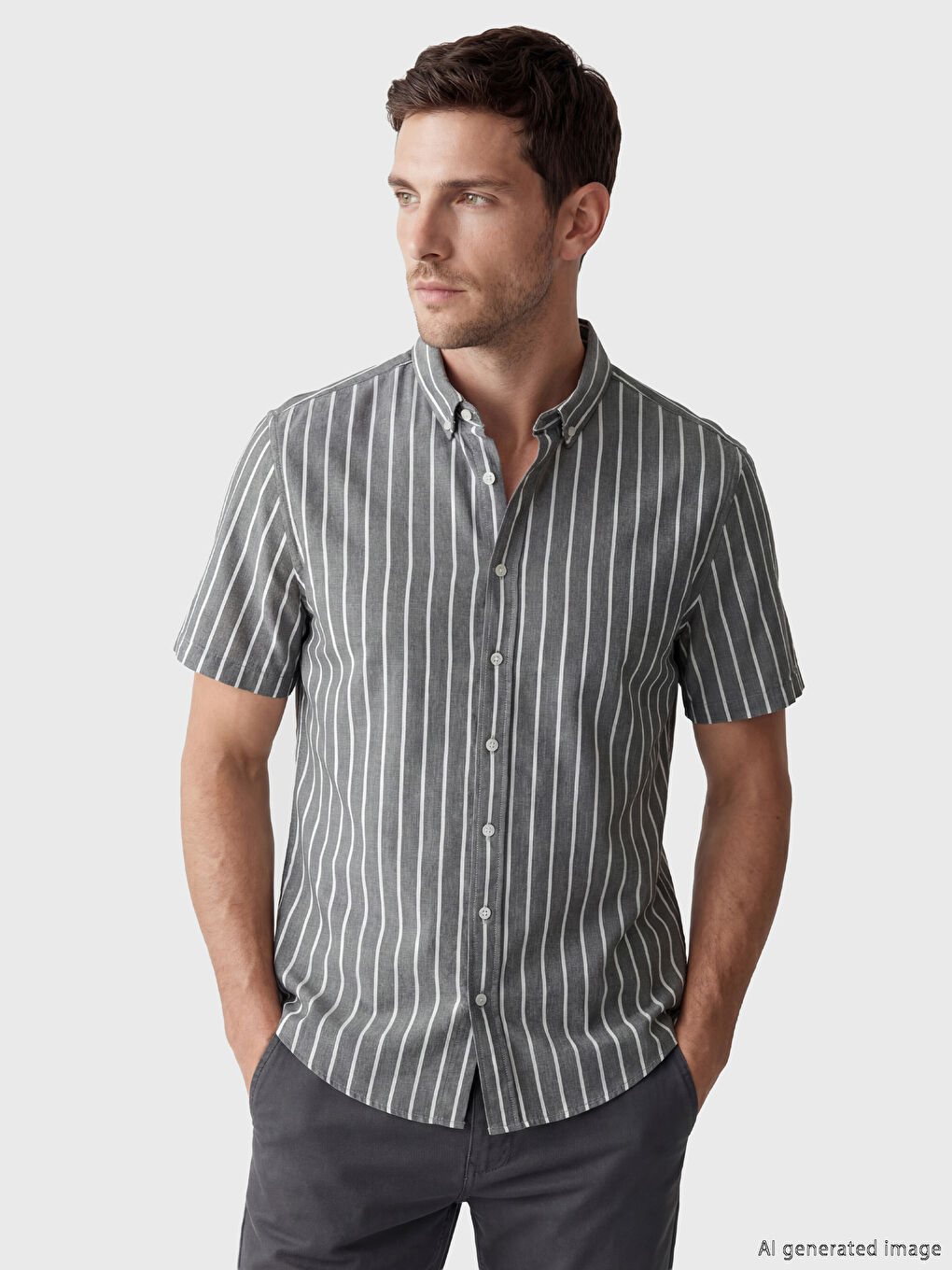 Kahverengi Regular Fit Çizgili Erkek Gömlek