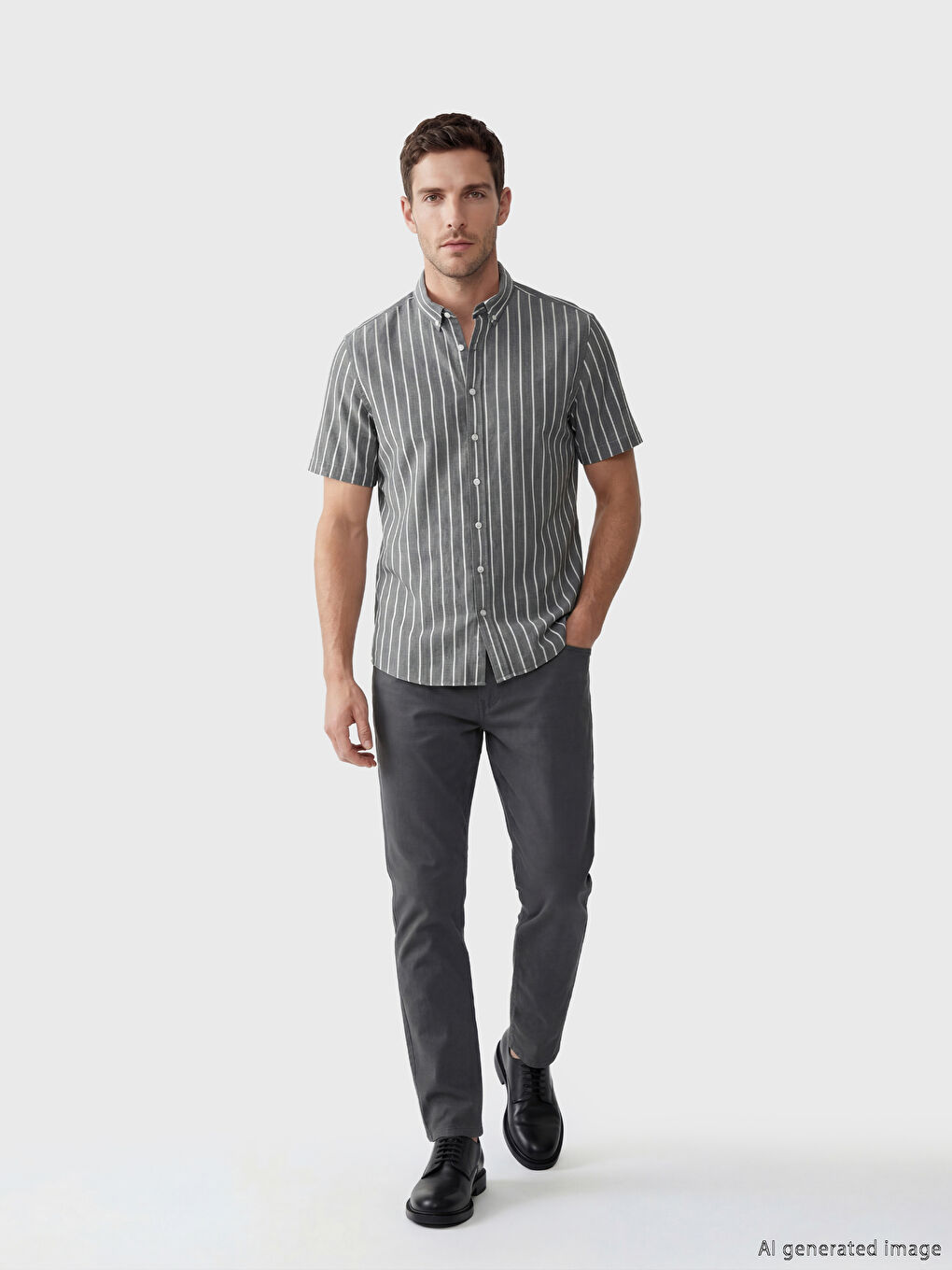 Kahverengi Regular Fit Çizgili Erkek Gömlek-1