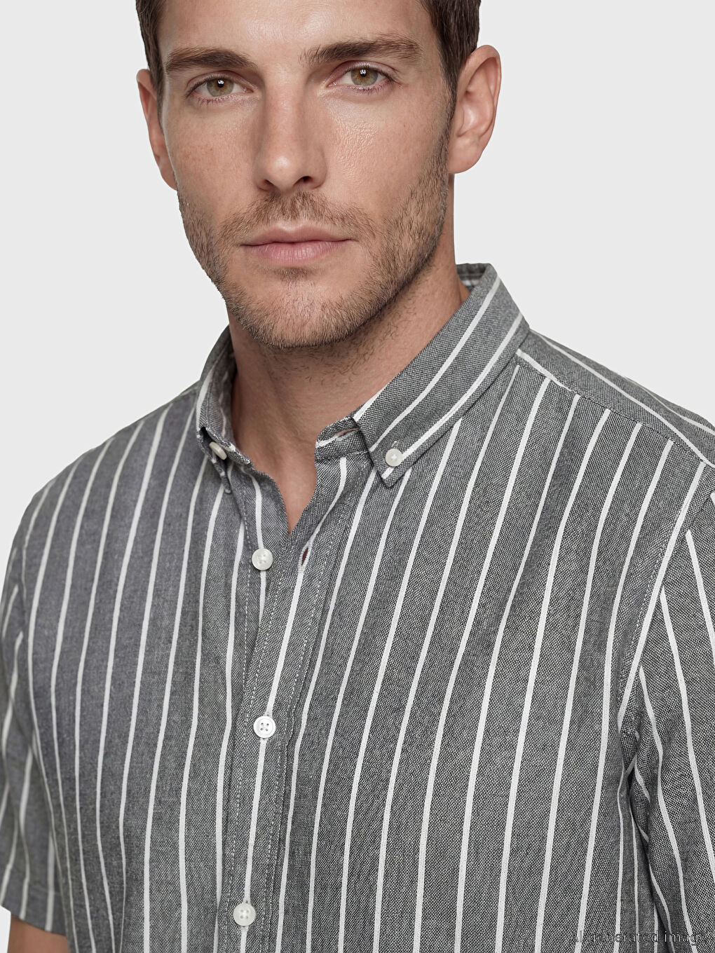 Kahverengi Regular Fit Çizgili Erkek Gömlek-2