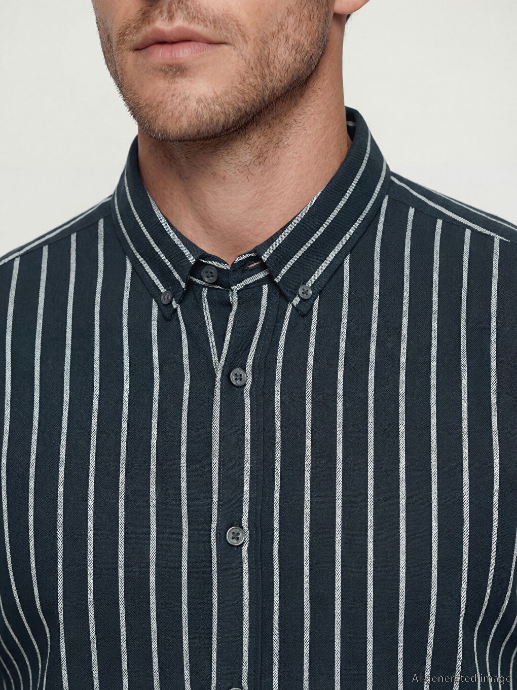 Lacivert Regular Fit Kısa Kollu Çizgili Erkek Gömlek-2