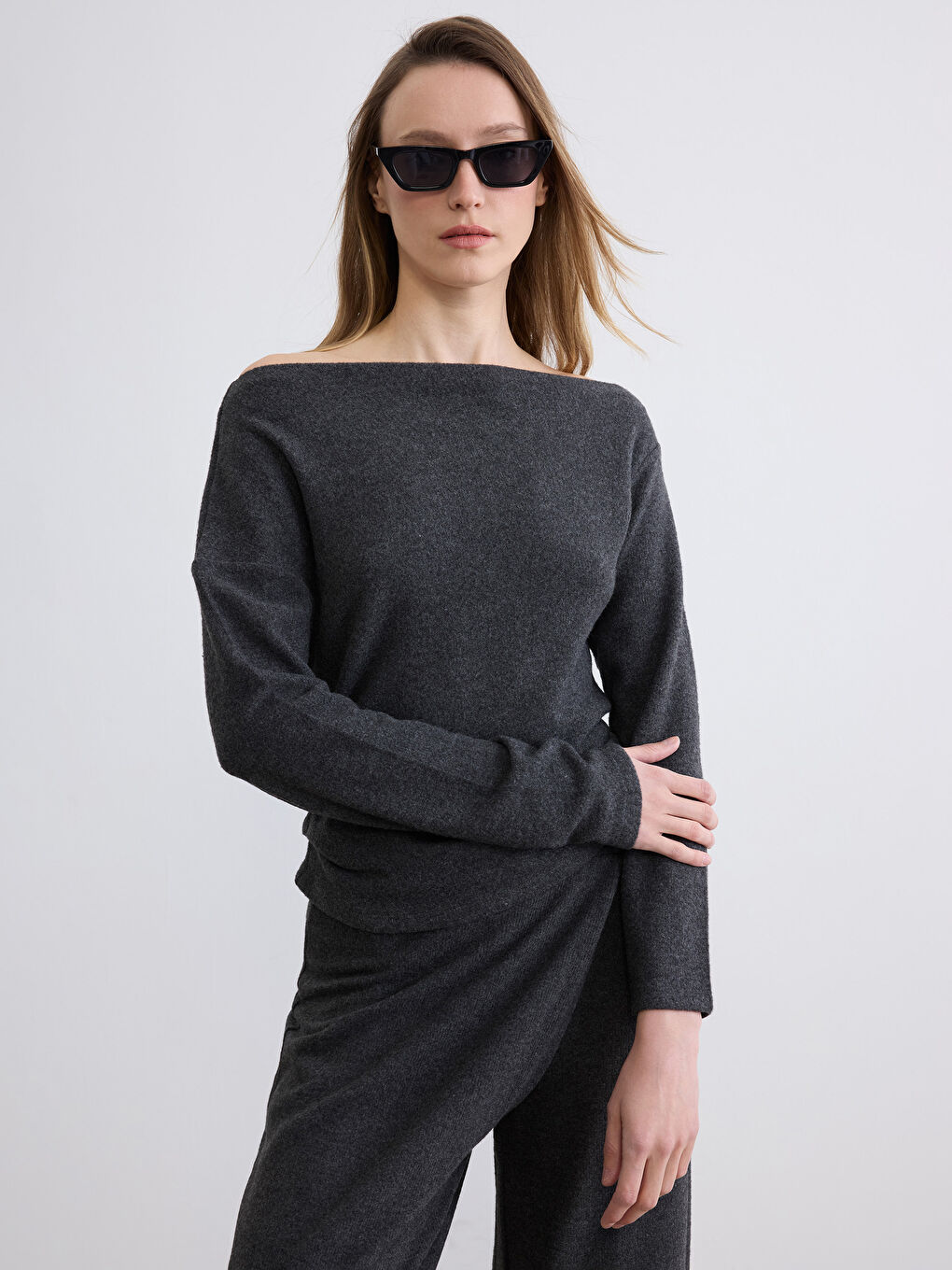 Slash Neck Ruched Blouse-1