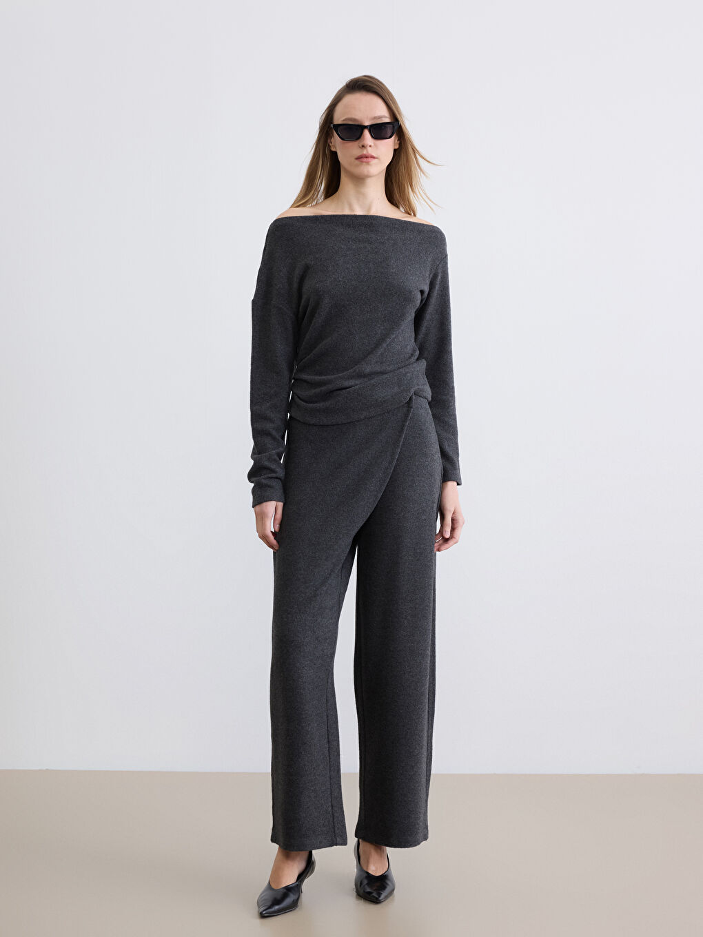 Slash Neck Ruched Blouse-2