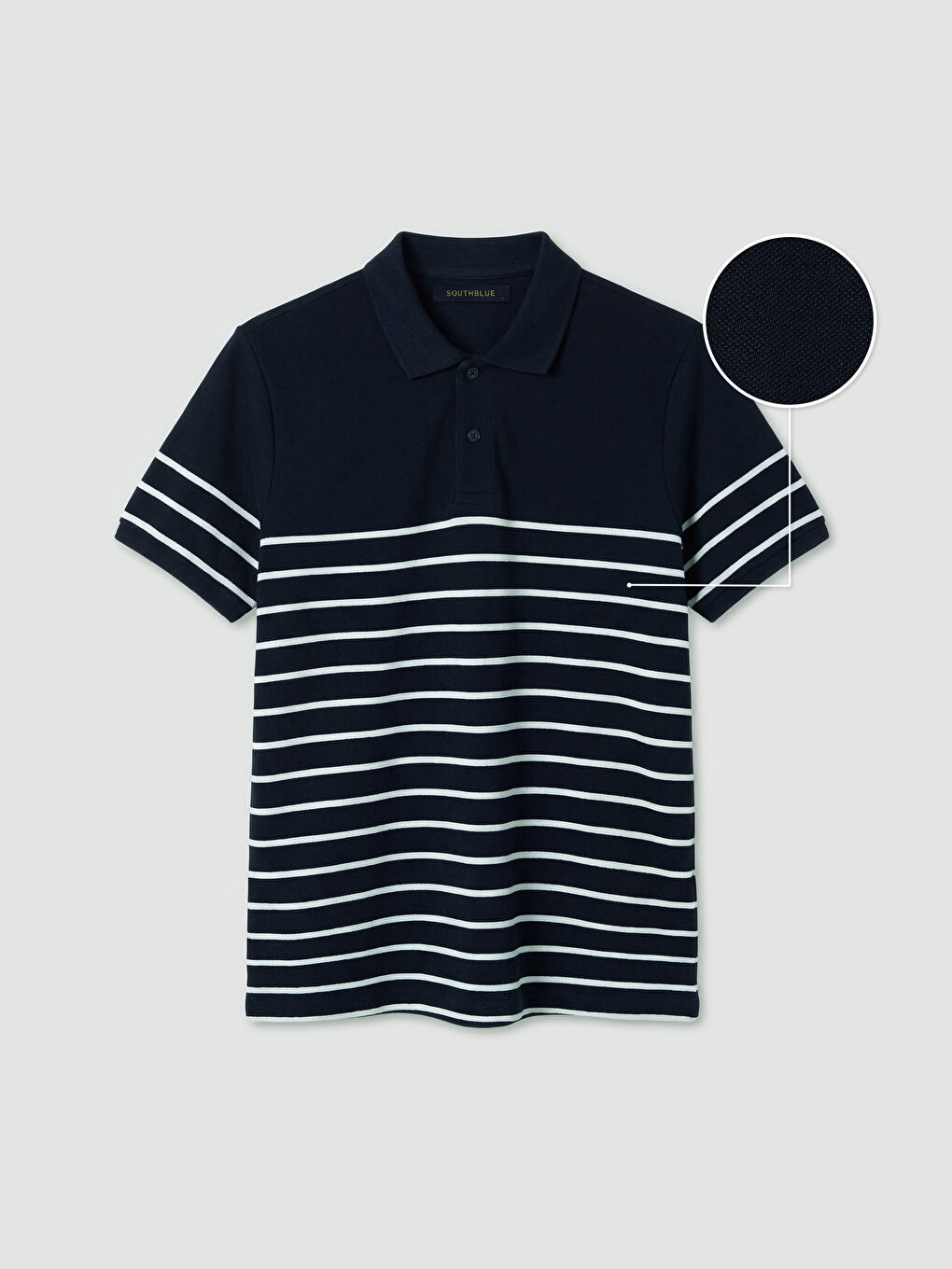 Lacivert Polo Yaka Çizgili Pike Erkek Tişört