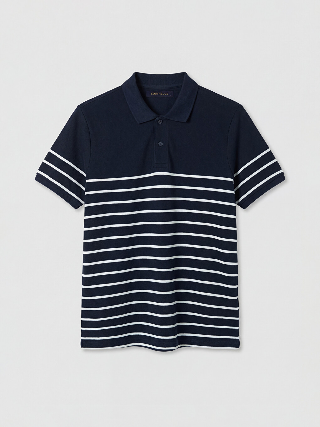Lacivert Polo Yaka Çizgili Pike Erkek Tişört-4