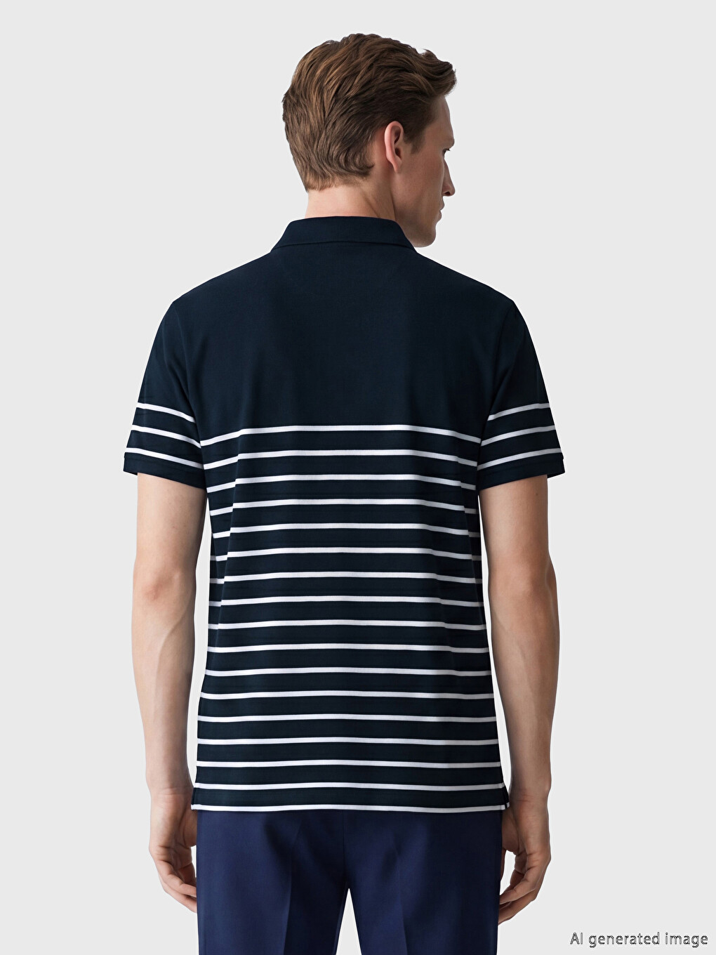 Lacivert Polo Yaka Çizgili Pike Erkek Tişört-3