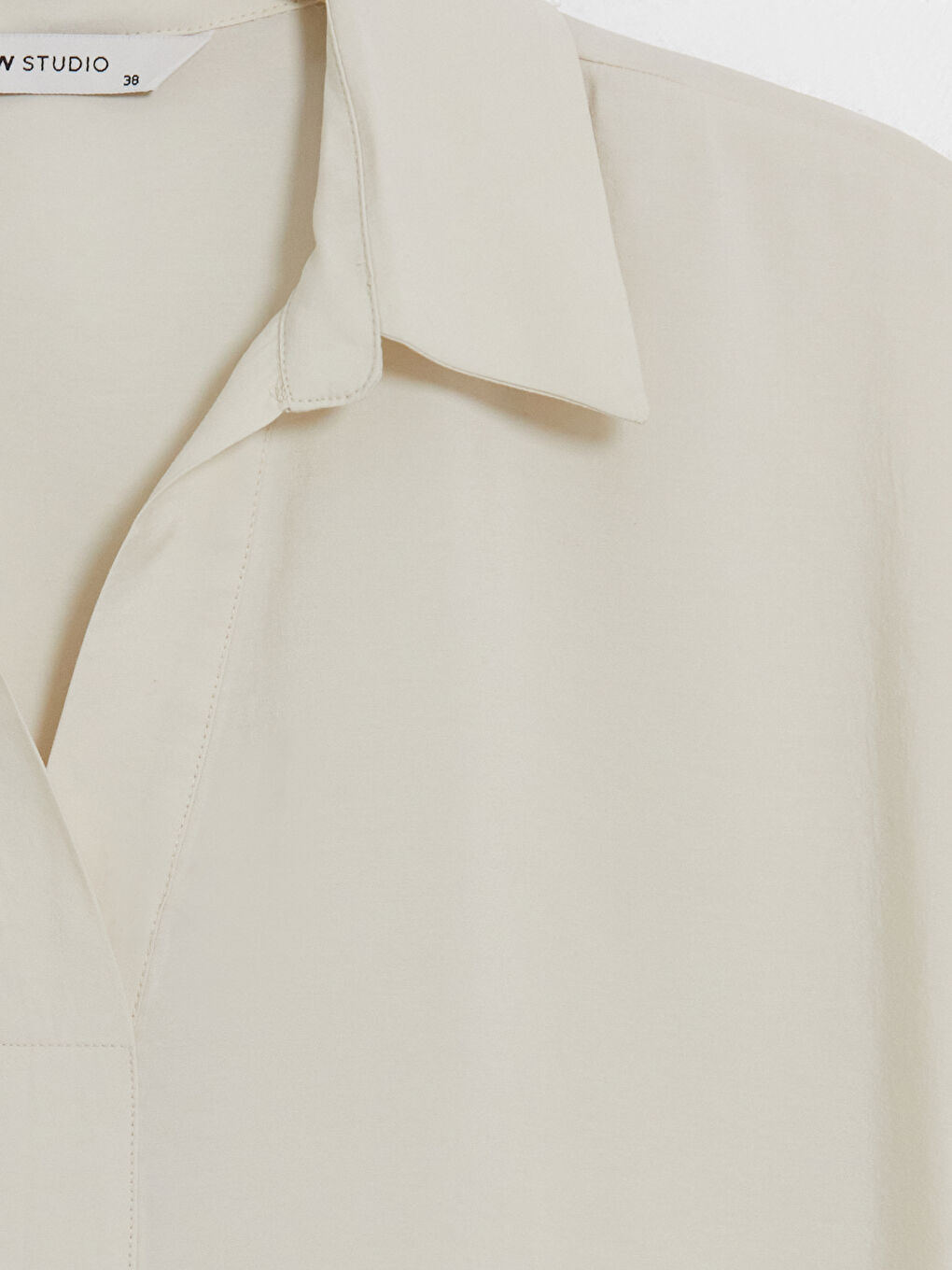 Bej Gömlek Yaka Modal Karışımlı Bluz-2