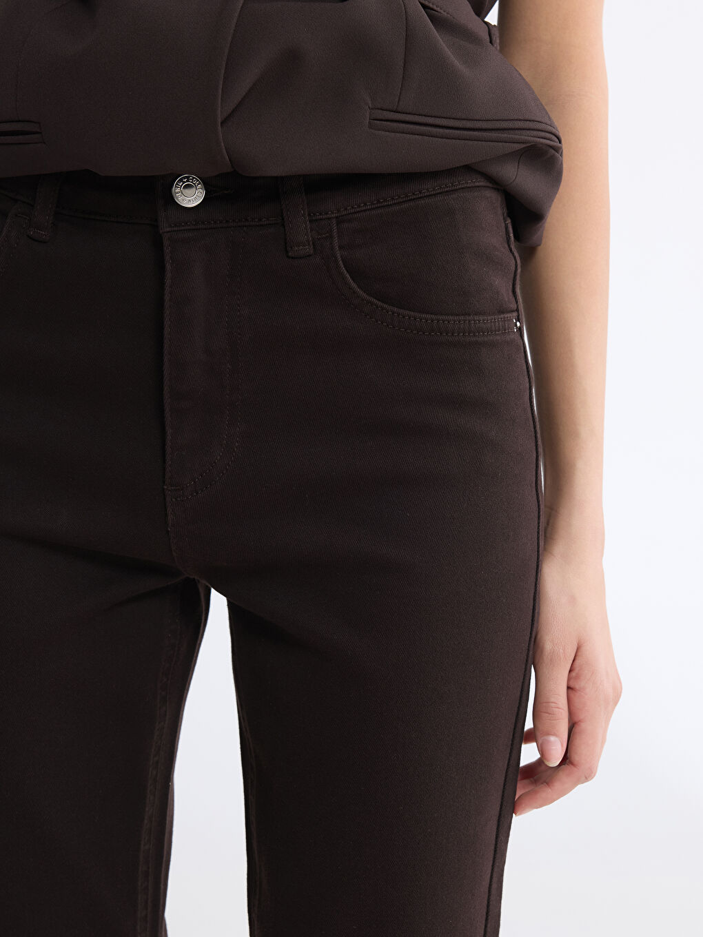 Kahverengi Yüksek Bel Crop Flare Kadın Jean Pantolon-2