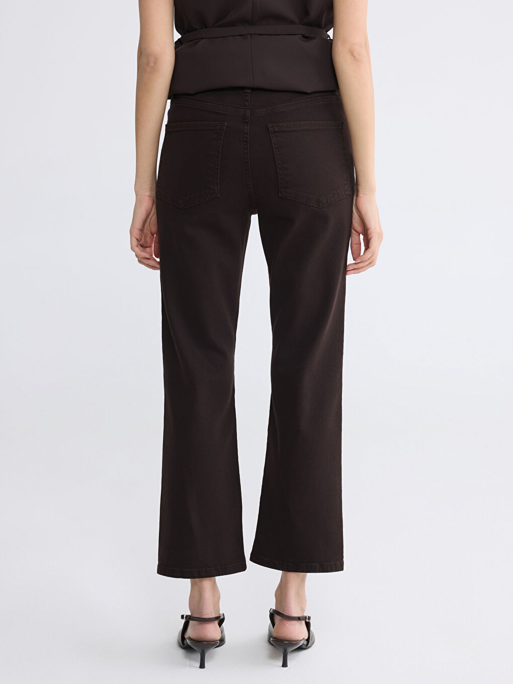 Kahverengi Yüksek Bel Crop Flare Kadın Jean Pantolon-3