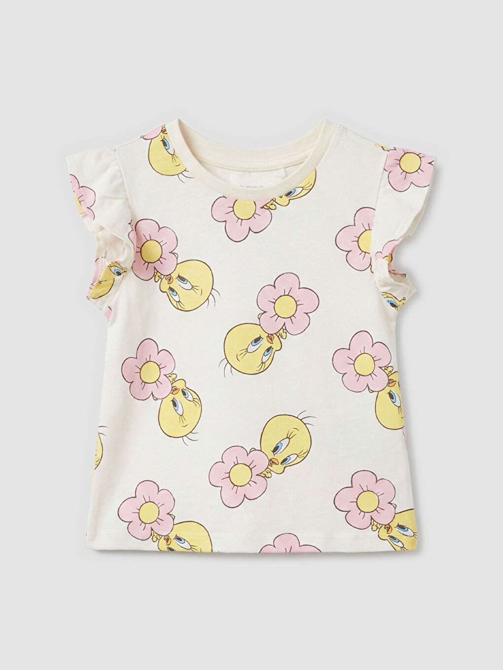 Ekru Tweety Baskılı Kız Bebek Şort ve Tişört-1