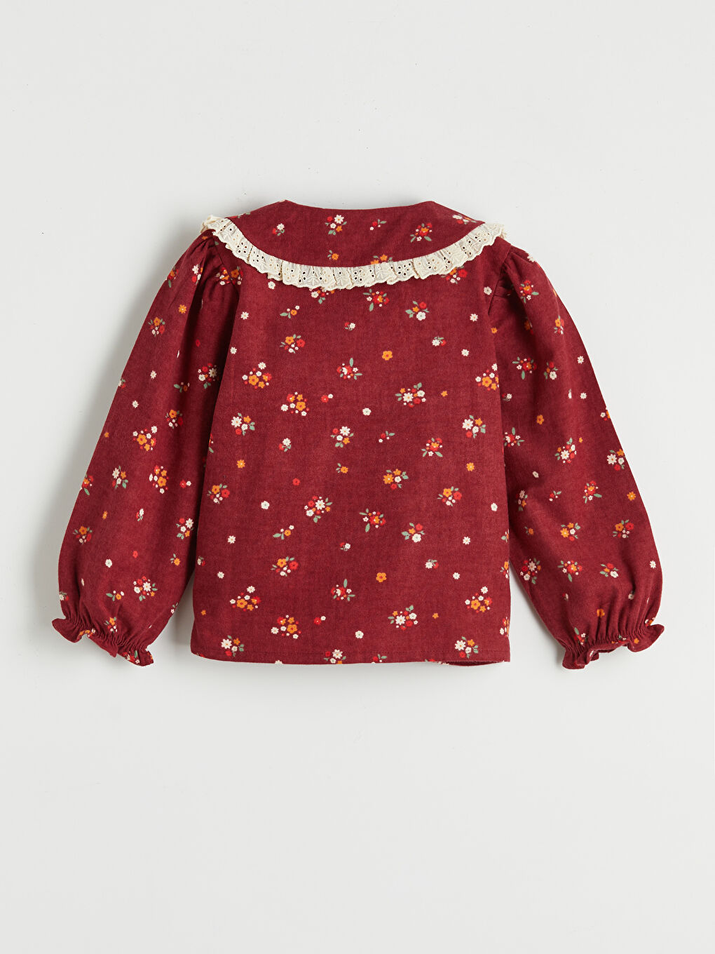 Kırmızı Çiçek Baskılı Bebe Yaka Kız Çocuk Gömlek-1