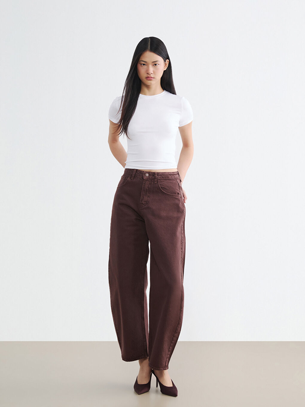 Bordo Barrel Fit Kadın Jean Pantolon